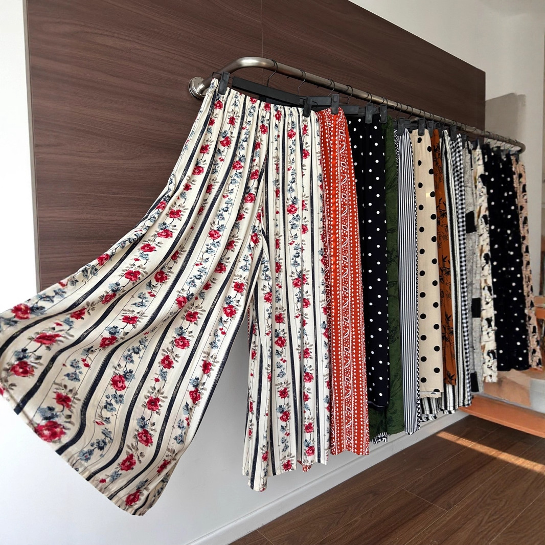 【双口袋】实拍绵绸裙裤阔腿宽松格子裤女夏凉凉甩甩裤子大裤脚