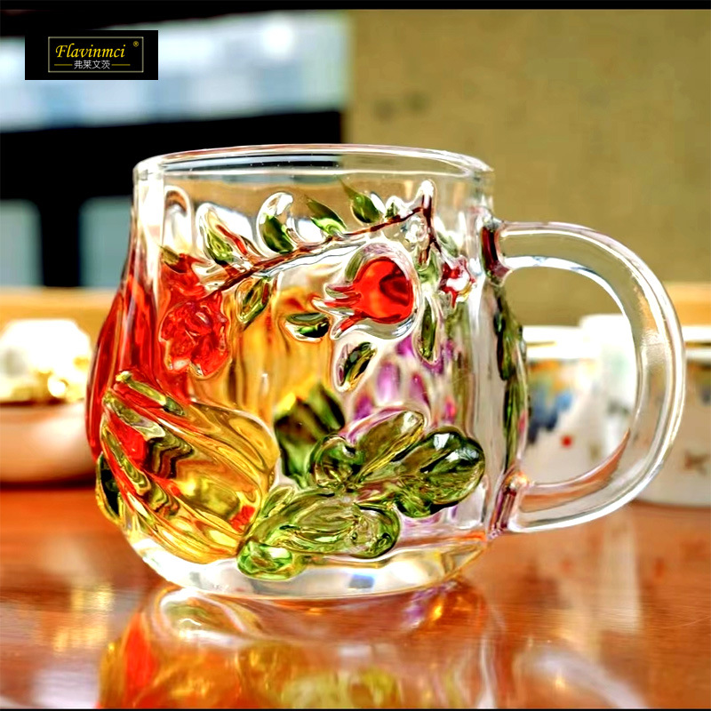 Flaventz pintado calabaza taza de vidrio taza de oficina taza de café taza de leche casera taza de té taza de agua