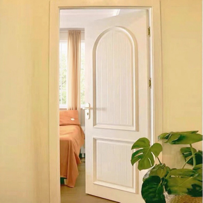 A Complete Set of French-Style Wooden Doors with Decorative Lines, White Lacquered Interior Swing Doors, Manual European-Style Solid Wood Composite Doors from the Manufacturer A Complete Set of French-Style Wooden Doors with Decorative Lines, White Lacquered Interior Swing Doors, Manual European-Style Solid Wood Composite Doors from the Manufacturer