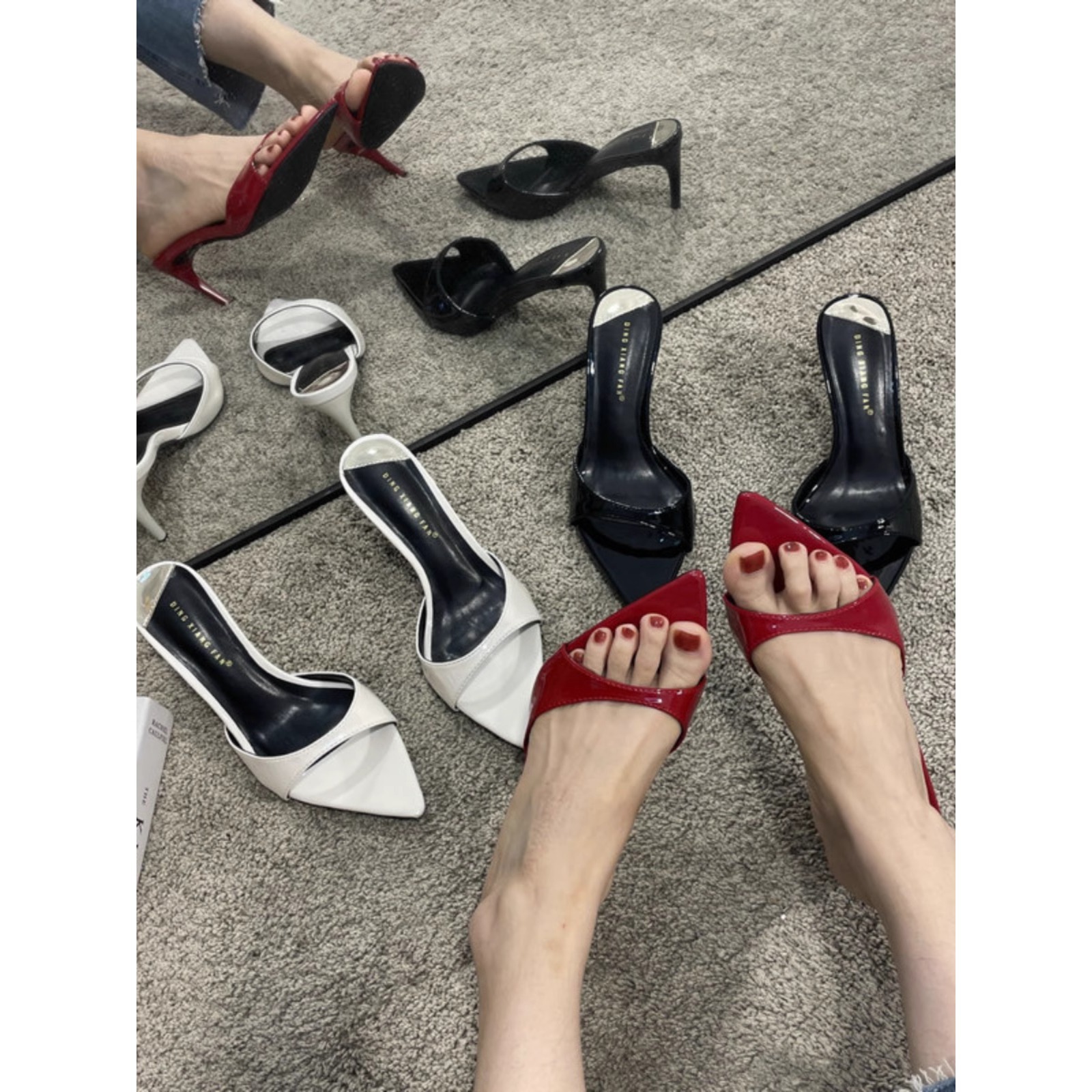 Women's Stiletto Sandals Pointed Toe Open Toe Patent Leather Slip-on_voghion.com