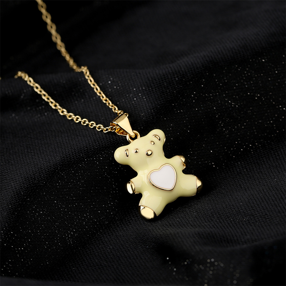 Simple Fashion Oily Bear Pendant Copper Plated Real Gold Necklace Wholesale display picture 3