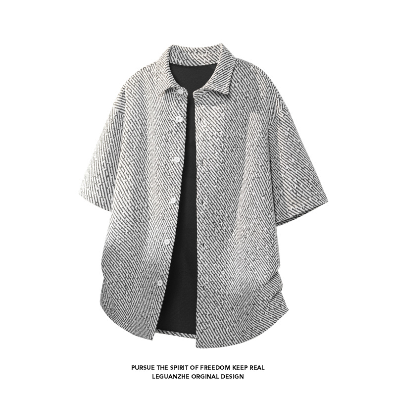 Oversize Casual Basic Shor-sleeve Shir, Unisex, Hong Kong Syle, Rendy, Loose And Versaile, Five-quarer Sleeve_voghion.com
