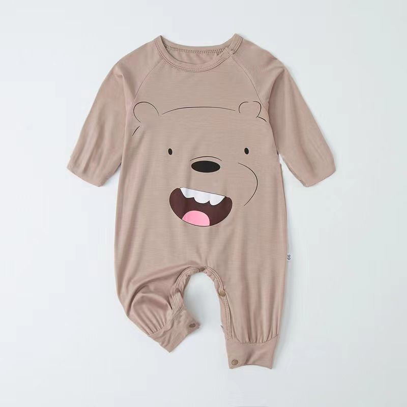 Lasten kevät- ja kesämodaalihaalari, pitkähihainen vauvan makuupussi, jaetut lahkeensuojilla varustetut potkunkestävät kotivaatteet_voghion.com