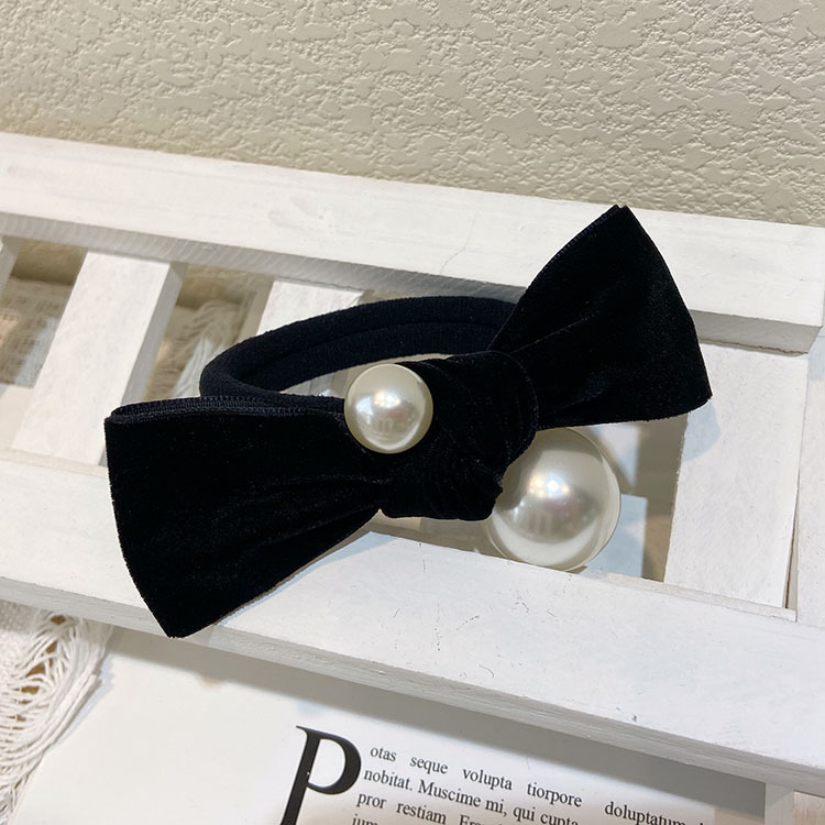 Elastico per capelli in velluto con perle grandi fiocco nero_voghion.com