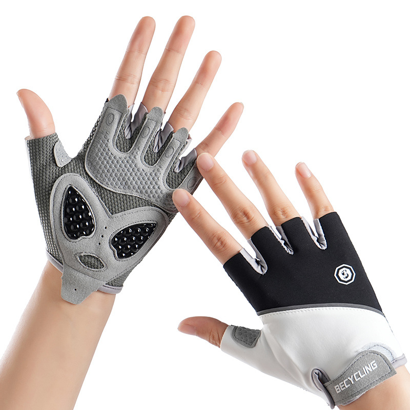 Guantes de gimnasio para hombres y mujeres al aire libre antideslizante resistente al desgaste ciclismo transpirable seda de hielo amor de silicona líquida guante deportivo de medio dedo