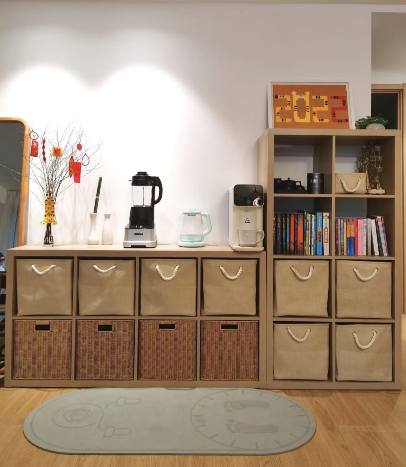 Cesta de almacenamiento de calabaza de agua tejida a mano imitación de vid, cesta de almacenamiento de algas plegable de gabinete de cuadrícula, cesta de almacenamiento