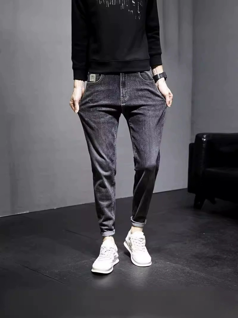 Трендовые джинсы, осенние эластичные брюки для отдыха, slim fit, корейский стиль