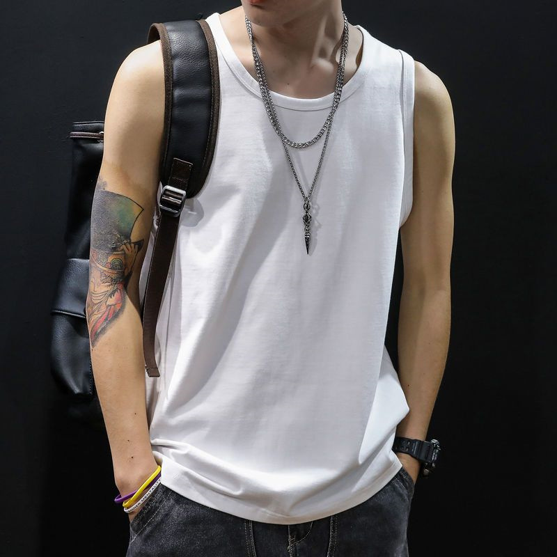Summer cotton heavy basic sports sleeveless T-shirt vest men's basketball loose plus size all-match waistcoat T-shirt fashion