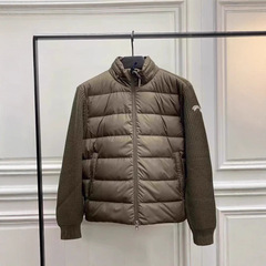 蒙家25ss M家新款男士徽标拼接羽绒服开衫长袖毛衣外套