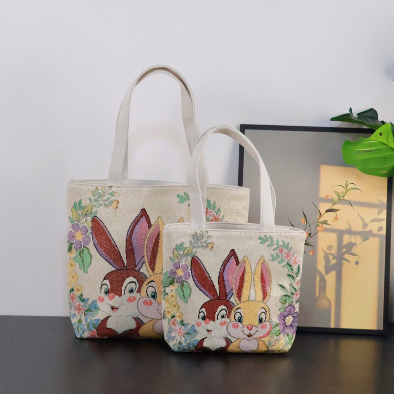 ゴールデンワイヤーかわいい新しい刺繍ショルダーバッグ仕事用両面キャンバスバッグ耐久性のあるキャンバスバッグウサギのポータブルバッグ送料無料|undefined