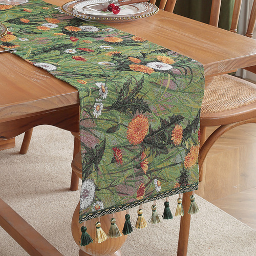 American retro long table flag tea seat Western table flag cloth light luxury jacquard embroidery long table cloth wholesale