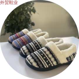 男女毛线新款保暖批发跨境加绒防滑款跨境棉鞋亚马逊