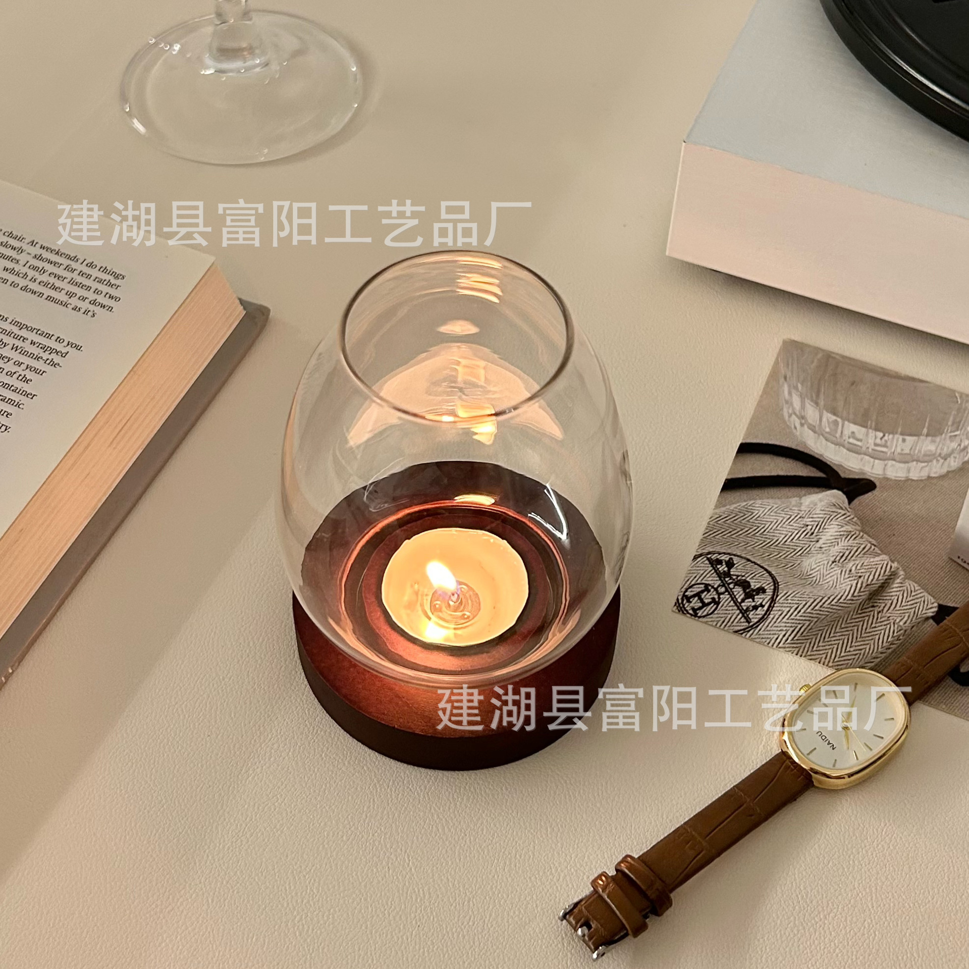 Candelabro retro transparente estilo zen, decoración china a prueba de viento, portavelas de cristal redondo para cena y hogar