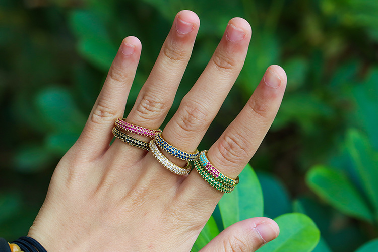 Unisex Gender Plating Design Fashion Color Micro-inlaid Diamond Copper Ring Wholesale