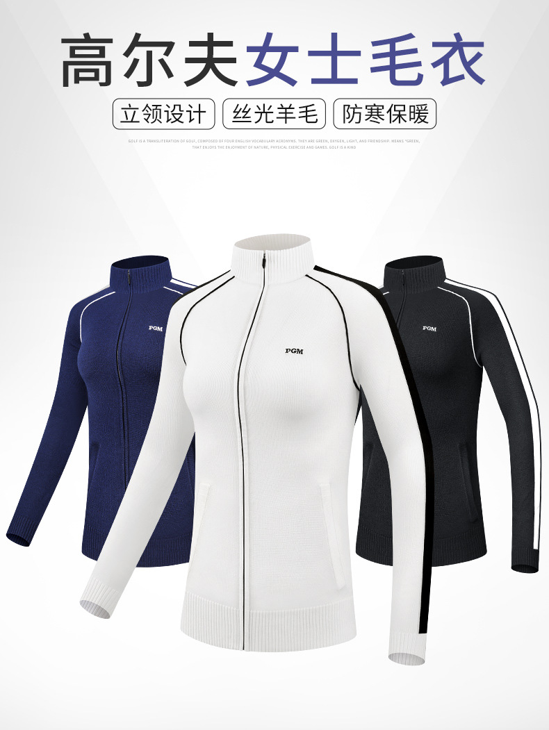 Áo len dài tay nữ PGM chơi golf thu đông, chống lạnh ấm áp — YF423-Đen, YF423-màu xanh nước biển, YF423-màu trắng chi tiết 4