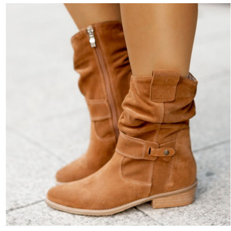 现货亚马逊秋冬季新品wish外贸款低跟40-43低跟绒面低筒女靴boots|undefined