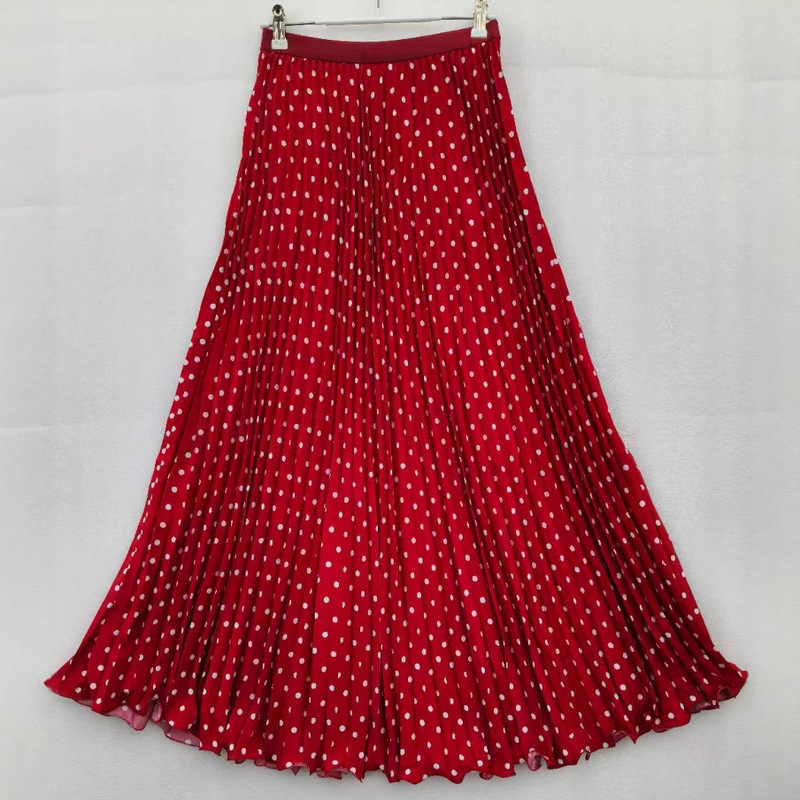 Foreign Trade Pleated Polka Dot Skirt, Classic Versatile High-Waisted Slimming Look Wavy Skirt, Elegant A-Line Long Skirt for Women Foreign Trade Pleated Polka Dot Skirt, Classic Versatile High-Waisted Slimming Look Wavy Skirt, Elegant A-Line Long Skirt for Women