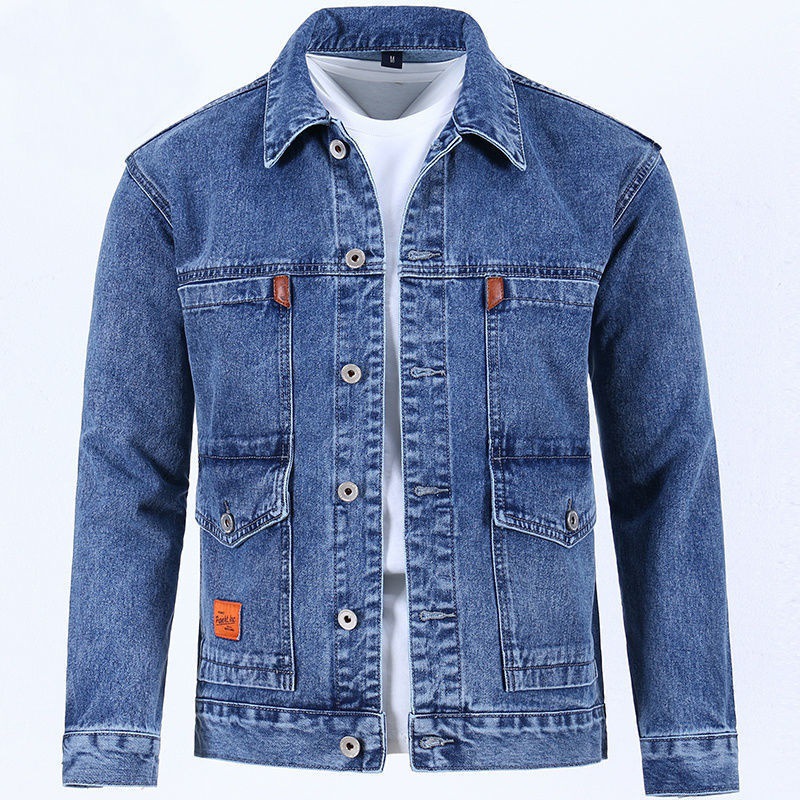 Denim jacket men's trendy loose large si...