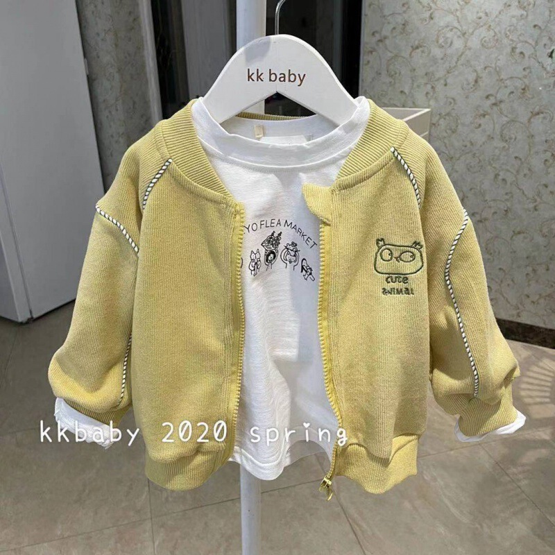 Boys' Coat Girls' Fashion Personalized Comfortable Casual Cartoon Knitted Zipper Cyber Celebrity Coat Baby's Polo Shirt
