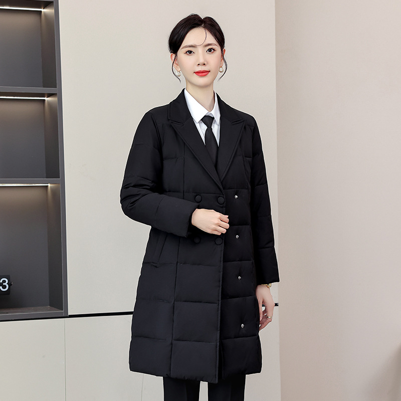 职业羽绒棉服外套女秋冬中长款修身显瘦棉衣棉袄工装珠宝店工作服