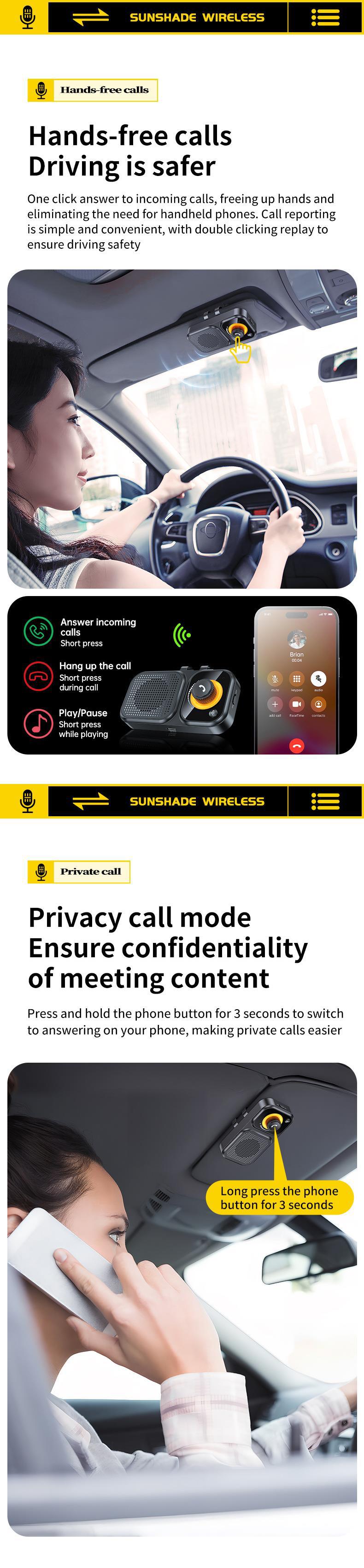 BT17 Sun Visor Bluetooth Car Hands-Free Call Navigation Vibration Startup SIRI Voice 3W Speaker