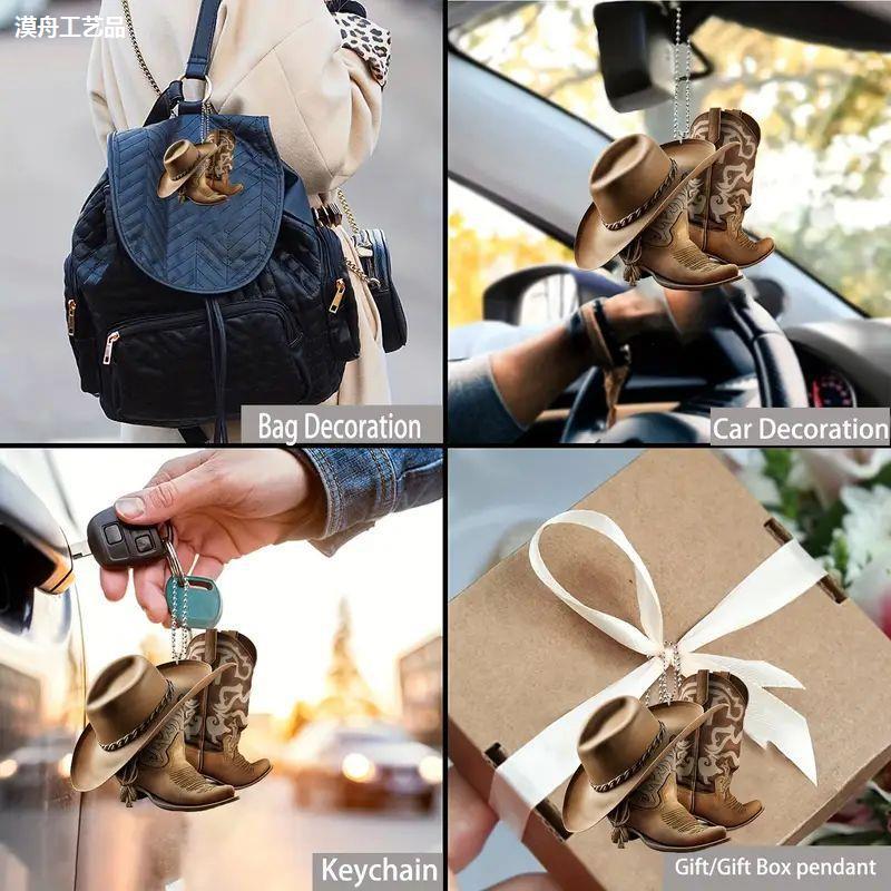1 nuevos productos transfronterizos de decoración de colgantes de automóviles personales botas de vaqueros y sombreros decoración de colgantes de automóviles planos