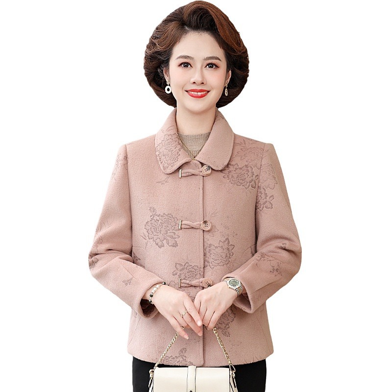 젊은 엄마들을 위한 새로운 스타일의 봄, 가을 코트, 중노년 여성복, 서양식 작은 향기 모직 양 캐시미어 가을 겨울 상의