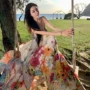 连衣高腰彩色绑带长裙