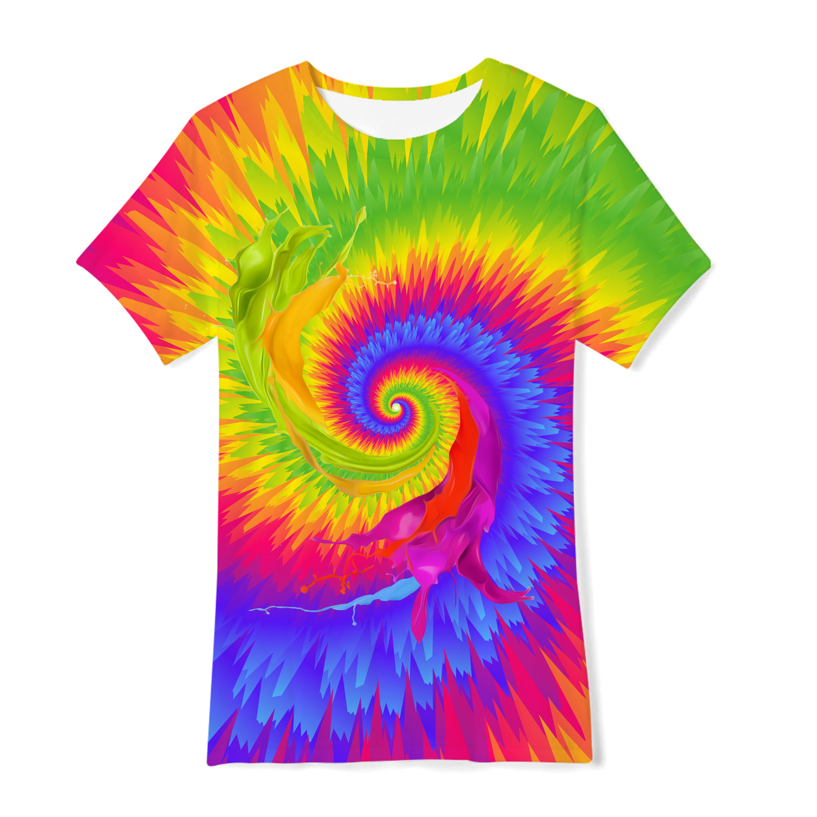 Camiseta de manga corta holgada de verano con pigmento de siete colores para niños, con estampado digital 3D de comercio exterior transfronterizo.