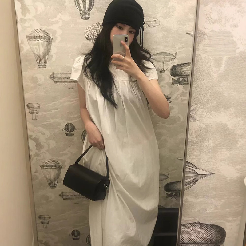 Smoothmood Pure Color Lace Stand Collar Short-Sleeved Dress 2025 Summer Women's Waist Slimming Look Korean A-Line Skirt Smoothmood Pure Color Lace Stand Collar Short-Sleeved Dress 2025 Summer Women's Waist Slimming Look Korean A-Line Skirt
