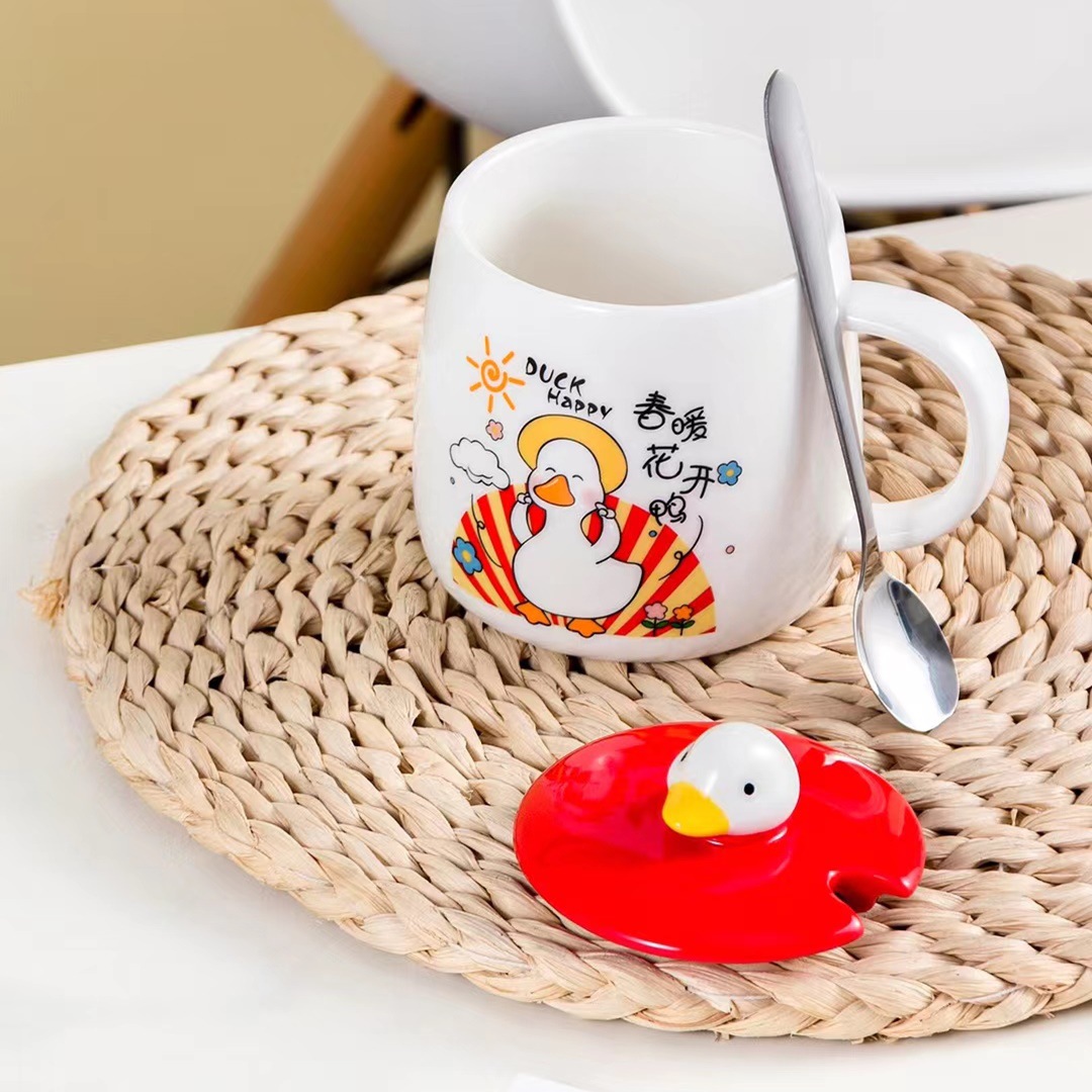 Regalo creativo pato taza con tapa cuchara personalizada de cerámica taza de beber lindo de la Oficina taza de café