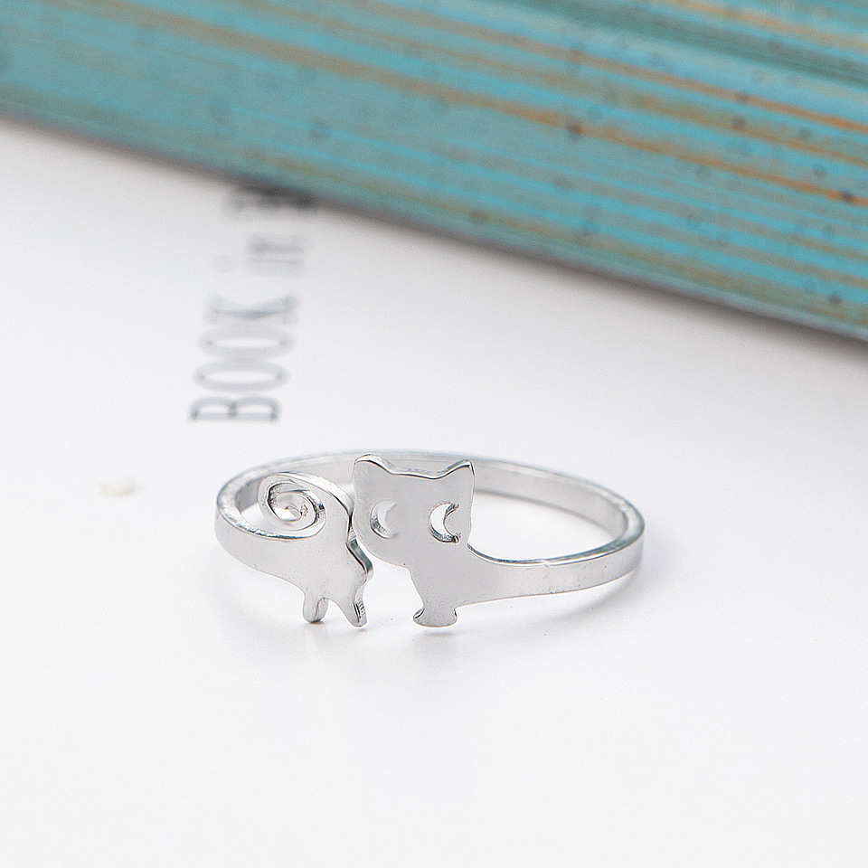 Fashion Hollow Cat Stainless Steel Open Ring display picture 6