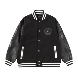 European and American Trendy Fashion Ch Crow Cross Patch Leather Embroidered Baseball Jacket Clearance Version Cross-Border European Goods