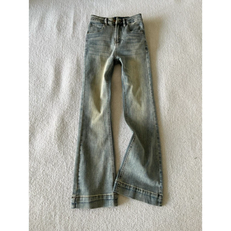 Женские расклешенные джинсы в стиле американского ретро в ностальгическом синем цвете, новый весенне-осенний дизайн, брюки с высокой талией, эластичные, утягивающие брюки.