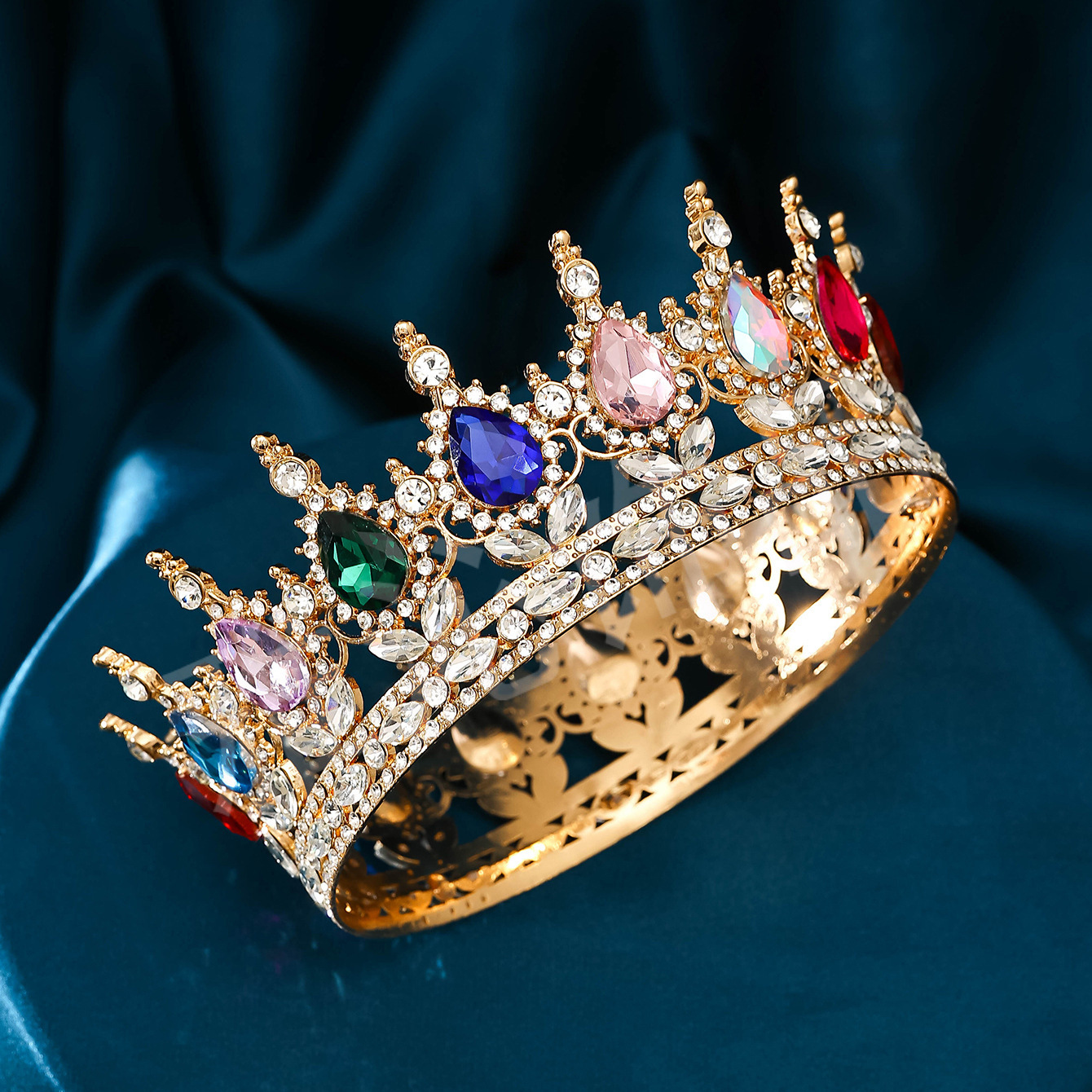 Corona nupcial boda tocado cumpleaños adulto ceremonia rendimiento todo fósforo rhinestone diadema corona redonda de lujo al por mayor