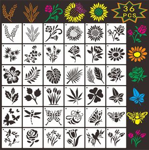 36PCs leaves flower butterfly hollow spray painting template tropical plants flowers leaves hollow painting Template