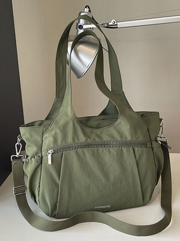 Túi tote nữ cỡ lớn chất liệu nylon nhẹ, túi đeo vai và đeo chéo tiện lợi — Khói tím, Quân đội xanh, màu be, màu nâu