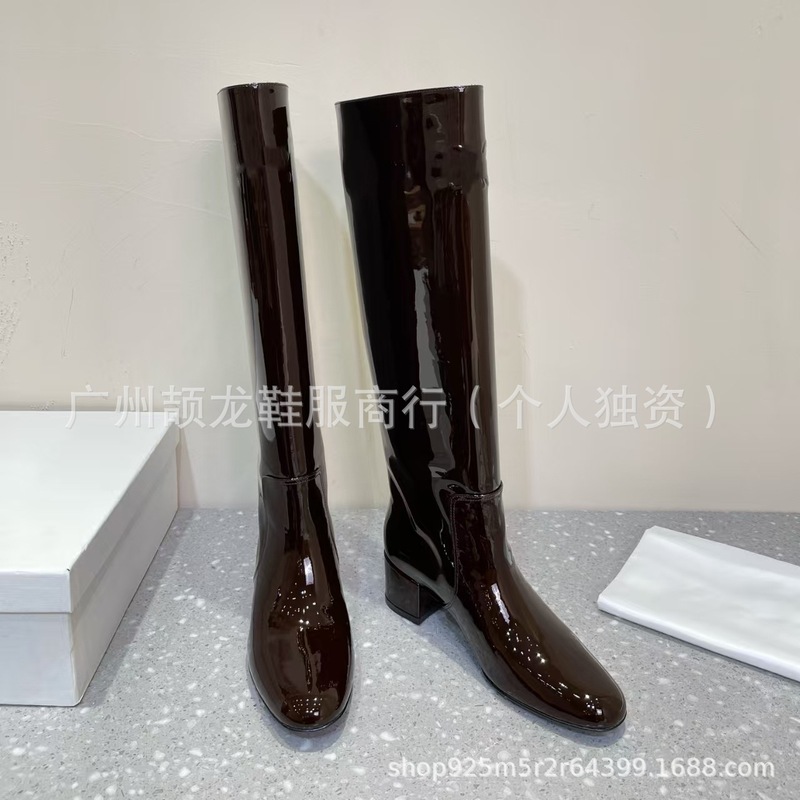 高端品质2025秋冬真皮圆头复古粗高跟显瘦不过膝长靴高筒时装靴女|undefined
