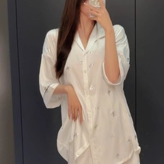 厳選されたButterfly Love Light and Shadow Butterfly Snow Silk レディース ネグリジェ 春と夏のファッション 薄手 ゆったり 韓国風 スイート ホワイト