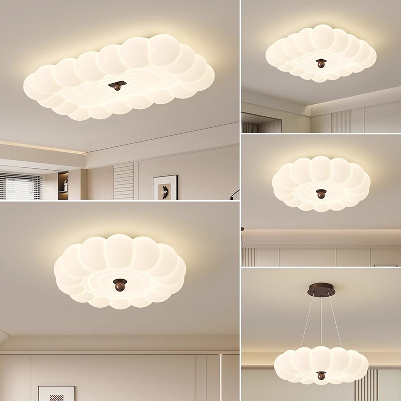 [Estrictamente seleccionado] Nueva lámpara de techo de viento crema, minimalista francés, creativo, protección ocular de burbujas, sala de estar LED, habitación para niños