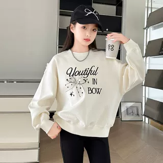 女童卫衣秋冬新款中大童女孩韩版秋装上衣儿童洋气蝴蝶结圆领卫衣