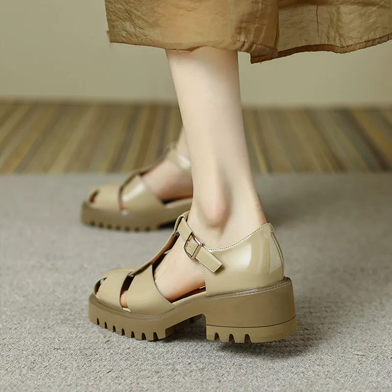 Женские летние сандалии Pierre Squire Toe, маленькие кожаные туфли на толстой подошве в британском стиле, винтажные римские туфли из плетеной ткани с вырезами