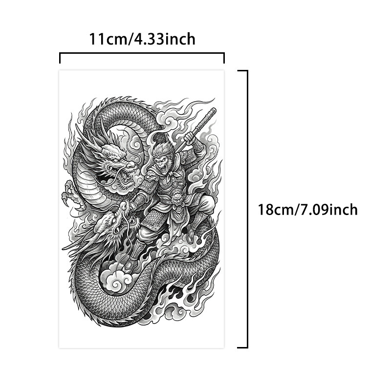 Dragon Soaring Across the Sea Herbal Juice Tattoo Sticker Waterproof Long-Lasting Realistic Tattoo for Men and Women High-End Arm Flower Arm Thigh