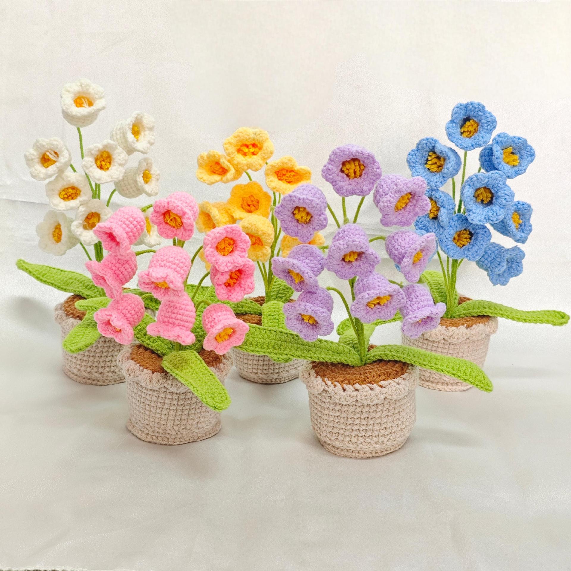 Productos acabados ganchillo artesanal orquídea en maceta flor algodón lana tejer simulación flor de mesa bonsai regalos hechos a mano