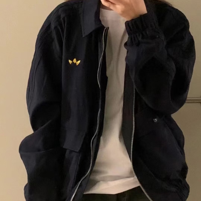 春秋款绣花男女经典复古运动休闲宽松百搭翻领夹克外套|undefined