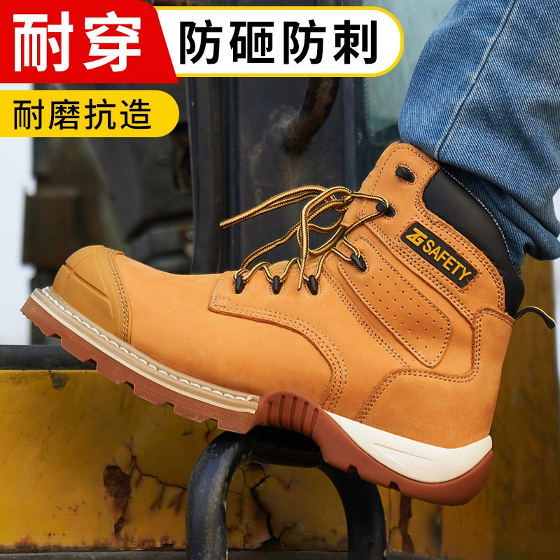 Зимние теплые рабочие ботинки для мужчин, защитные от ударов и проколов, высокие защитные сапоги, из натуральной кожи, подошва Goodyear Welted