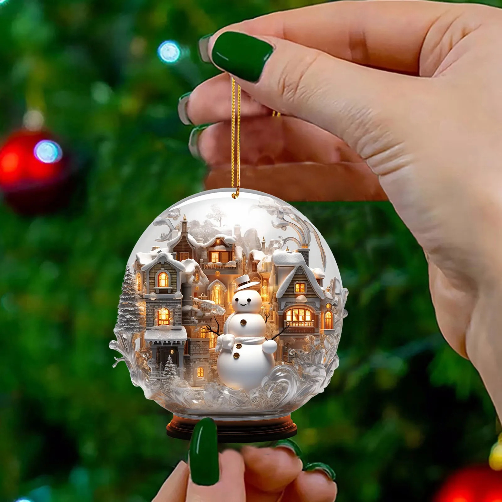 Navidad muñeco de nieve 2D acrílico bolas de vidrio adornamiento estilo único copo de nieve decoración hermosa esfera colgante colgante