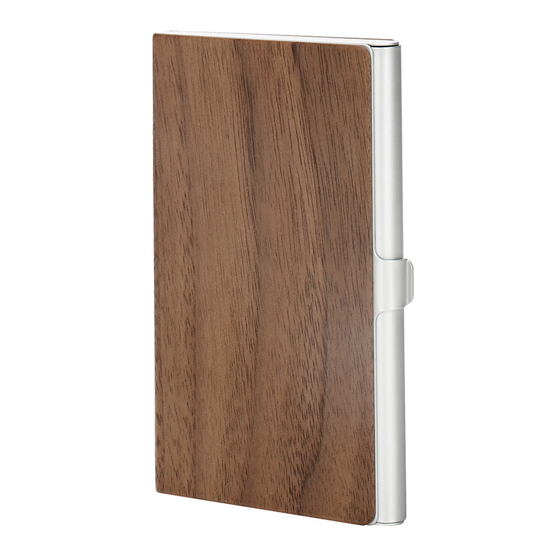 Caja de tarjeta de visita de madera portátil de nogal negro regalo de negocios titular de la tarjeta de visita de madera maciza caja de tarjeta de visita ultrafina letras transfronterizas