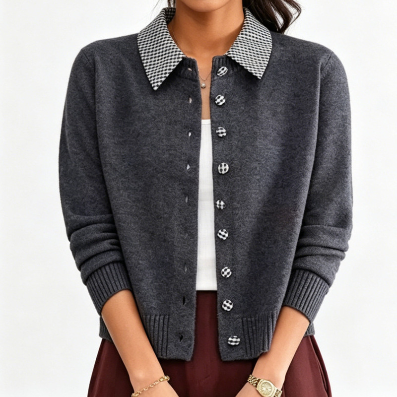 Korean Style Light Luxury Elegant Color-Blocked Knitted Cardigan Autumn and Winter Faux Two-Piece Loose Sweater Women's Cardigan Korean Style Light Luxury Elegant Color-Blocked Knitted Cardigan Autumn and Winter Faux Two-Piece Loose Sweater Women's Cardigan