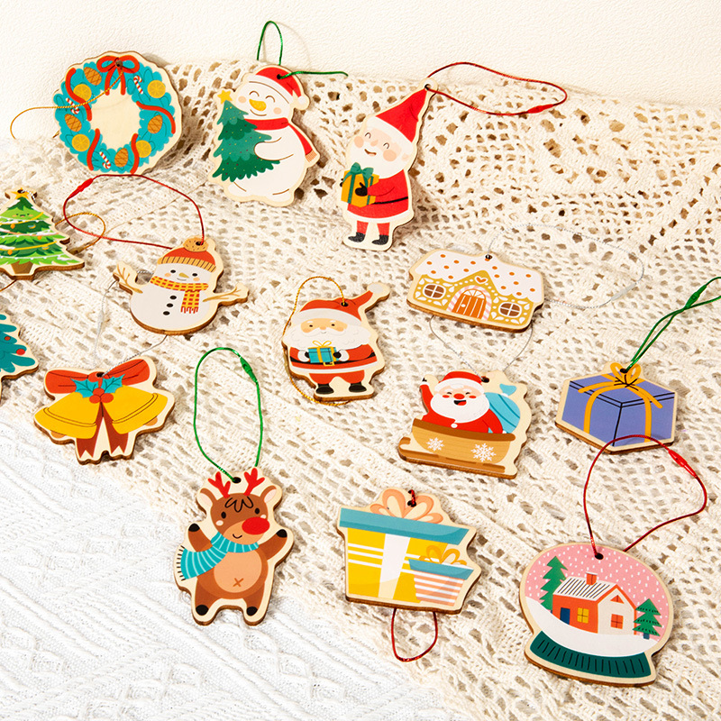 Árbol de Navidad Santa Claus Fiesta de Navidad Decoración Colgante Cross-Border nuevo cartón de dibujos animados de madera Colgante Regalo de Navidad